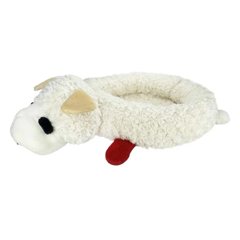 Plush Lamb Dog Bed - Cream and Red